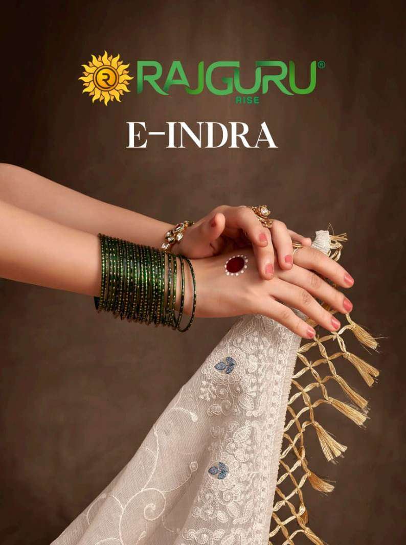 RAJGURU PRESENTS E-INDRA DESIGNER FANCY SAREES WITH DOUBLE BLOUSE CATALOG WHOLESALER AND EXPORTER IN SURAT 