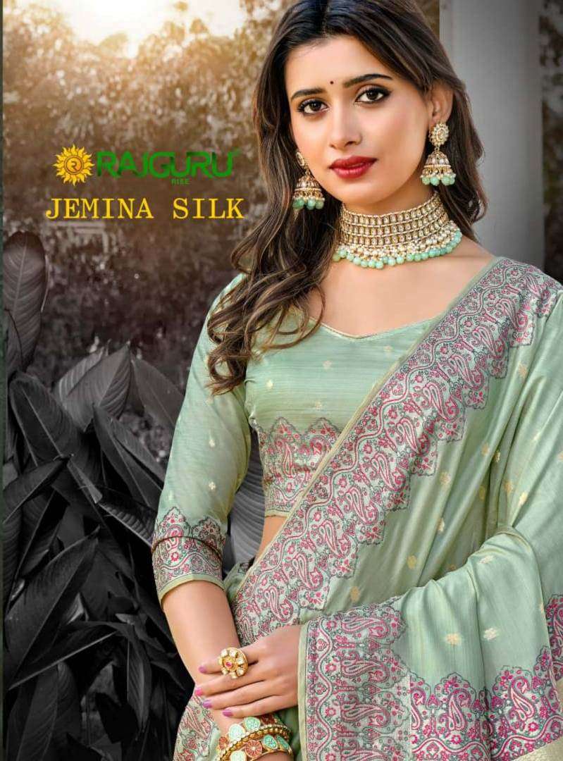 RAJGURU PRESENTS JEMINA SILK FANCY TOP DYED SAREES CATALOG WHOLESALER AND EXPORTER 