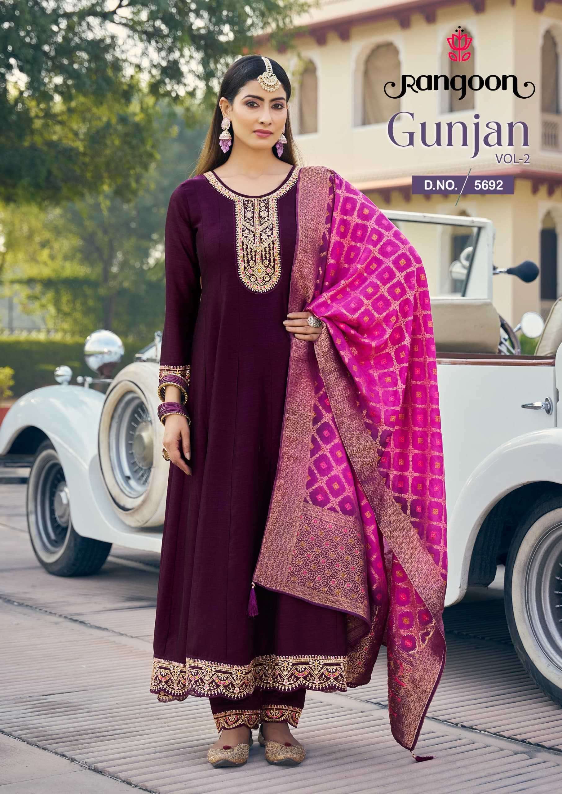 RANGOON PRESENTS GUNJAN VOL-2 SILK ANARKALI STYLE FULLY STITCH STYLISH 3PCS KURTIS CATALOG WHOLESALER AND EXPORTER 