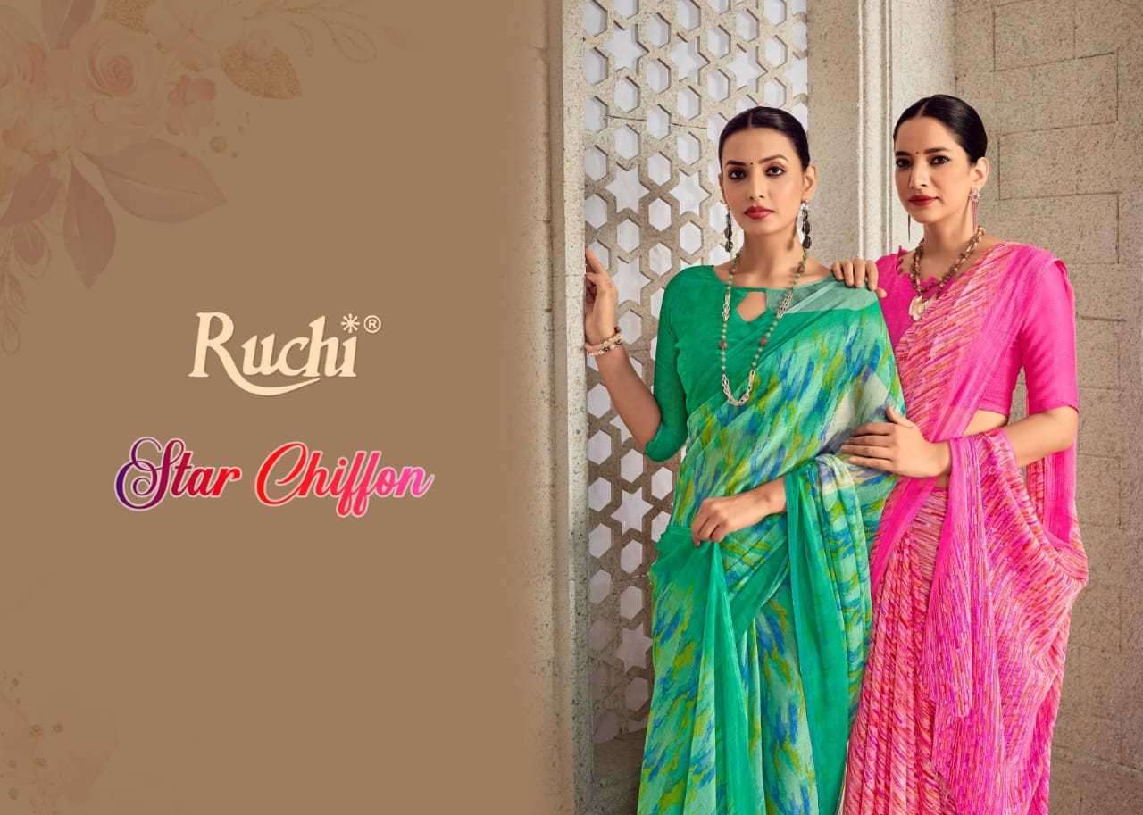 RUCHI PRESENTS STAR CHIFFON-173 REGULAR WEAR CHIFFON SAREE CATALOG WHOLESALER AND EXPORTER 