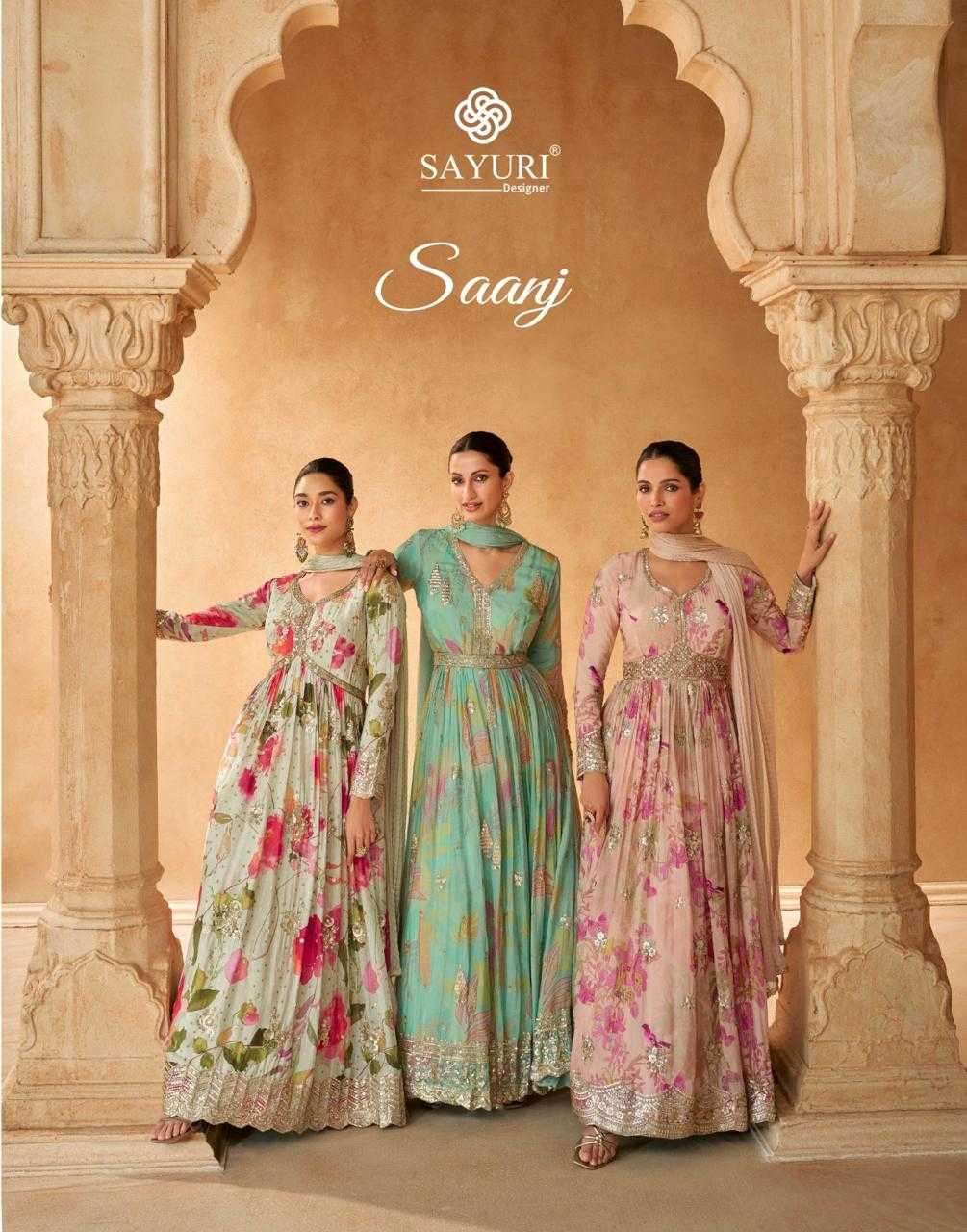 SAYURI DESIGNER PRESENTS SAANJ EXCLUSIVE CHINON SILK READYMADE GOWN SET WHOLESALER AND EXPORTER 