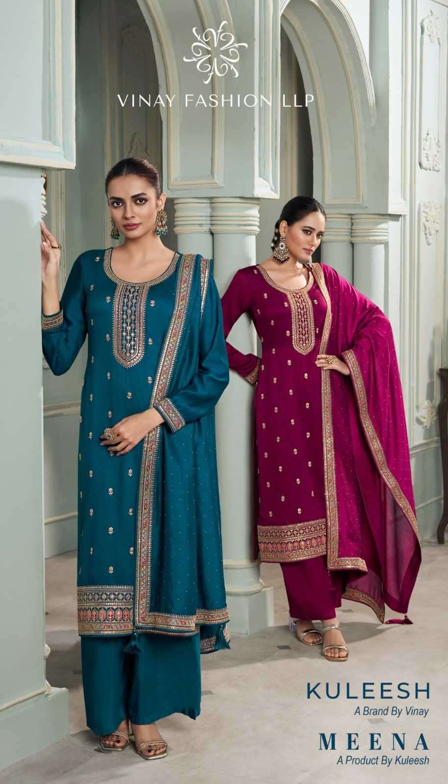 VINAY PRESENTS KULEESH MEENA EMBROIDERY SILK GEORGETTE 3PCS SALWAR SUITS