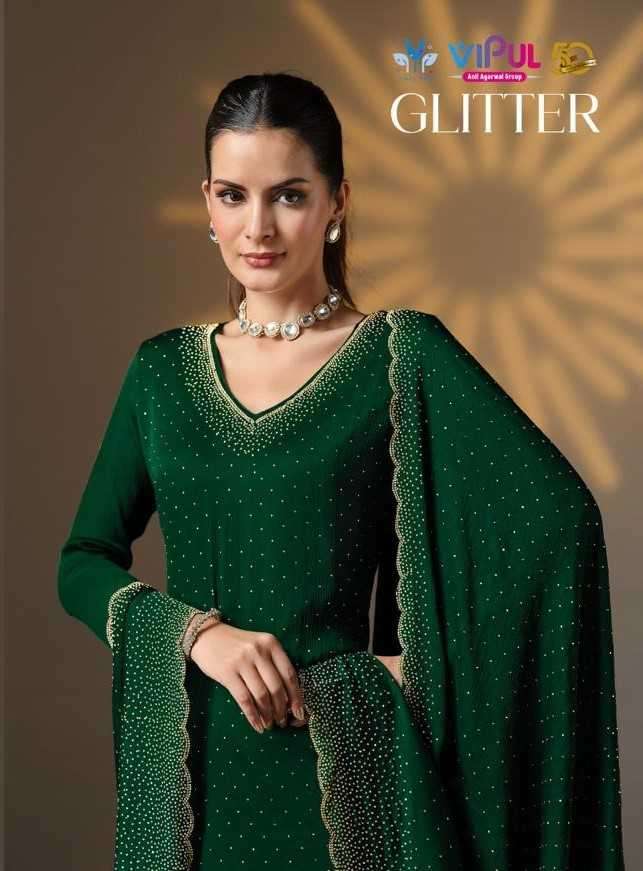 VIPUL FASHION PRESENTS GLITTER SATIN CHIFFON UNIQUE STYLE LADIES SALWAR SUITS CATALOG WHOLESALER AND EXPORTER