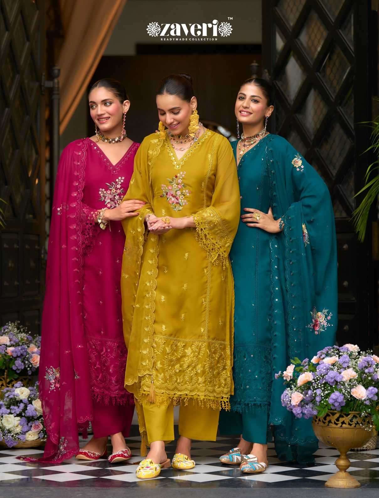 ZAVERI PRESENTS PARI ORGANZA READYMADE ORIGINAL PAKISTANI SALWAR SUIT CATALOG WHOLESALER AND EXPORTER 
