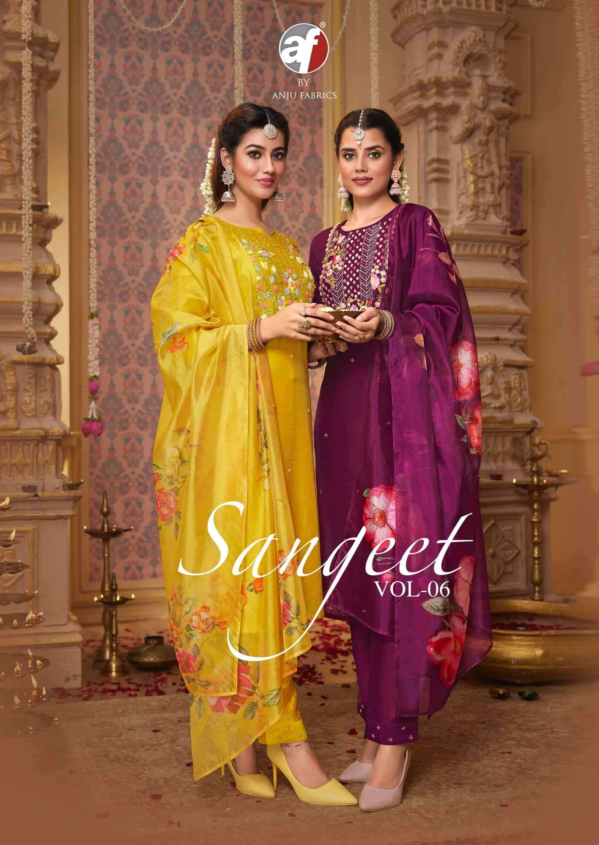 ANJU FABS PRESENTS SANGEET VOL-6 VISCOSE MODAL READYMADE PARTY WEAR PLUS SIZE SUITS CATALOG WHOLESALER AND EXPORTER 