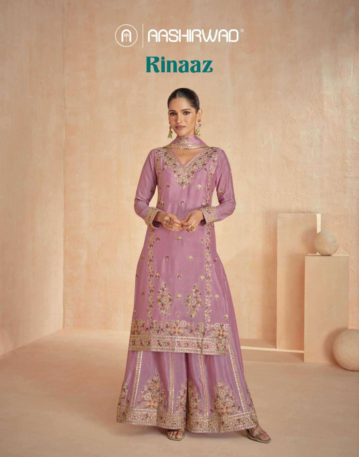 ASHIRWAD CREATION PRESENTS RINAAZ CHINON SILK CLASSIC READYMADE PLAZZO STYLE SUIT CATALOG WHOLESALER AND EXPORTER 