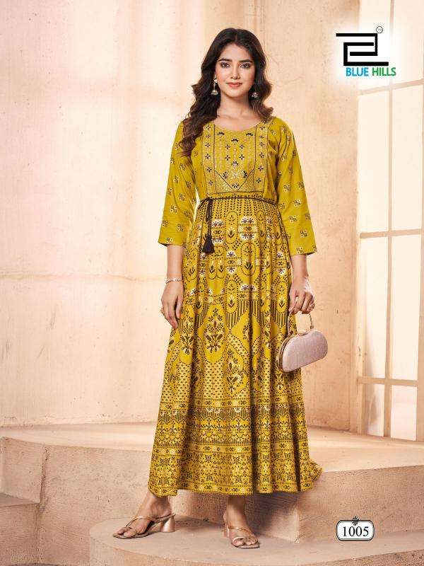 BLUE HILLS PRESENTS FESTIVAL PRO MAX RAYON READYMADE PLUS SIZE ANARKALI GOWN STYLE KURTIS CATALOG WHOLESALER 