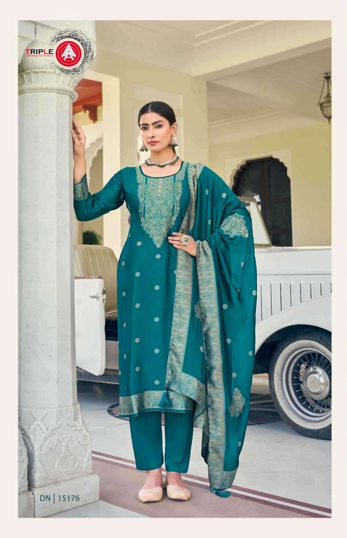 FOURDOTS PRESENTS RIDE VISCOSE JACQUARD UNIQUE STYLISH LADIES SUITS CATALOG WHOLESALER AND EXPORTER 