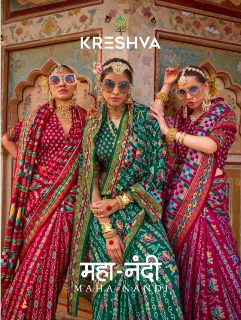 KRESHVA PRESENTS MAHANANDI 701-706 CLASSIC DESIGN MERCERIZER SIGMA SILK WOMEN SAREES CATALOG WHOLESALER AND EXPORTER 