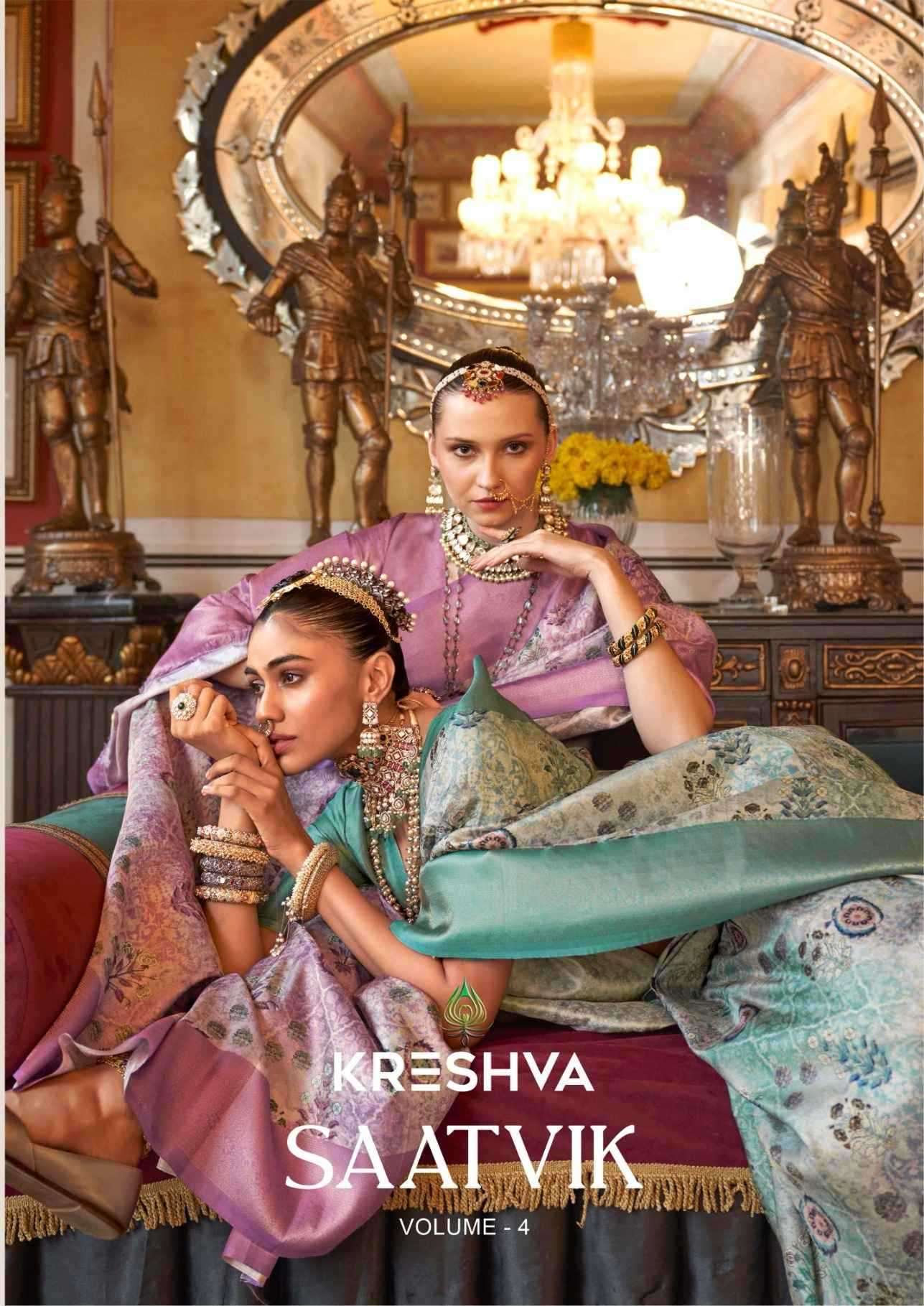 KRESHVA PRESENTS SAATVIK VOL-4 PARTY WEAR DIGITAL PRINTED TUSSER SILK SAREES CATALOG WHOLESALER AND EXPORTER 