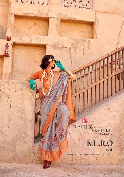 RAJTEX PRESENTS KURO HANDLOOM GEORGETTE POPULAR DESIGN SAREES CATALOG WHOLESALER AND EXPORTER 