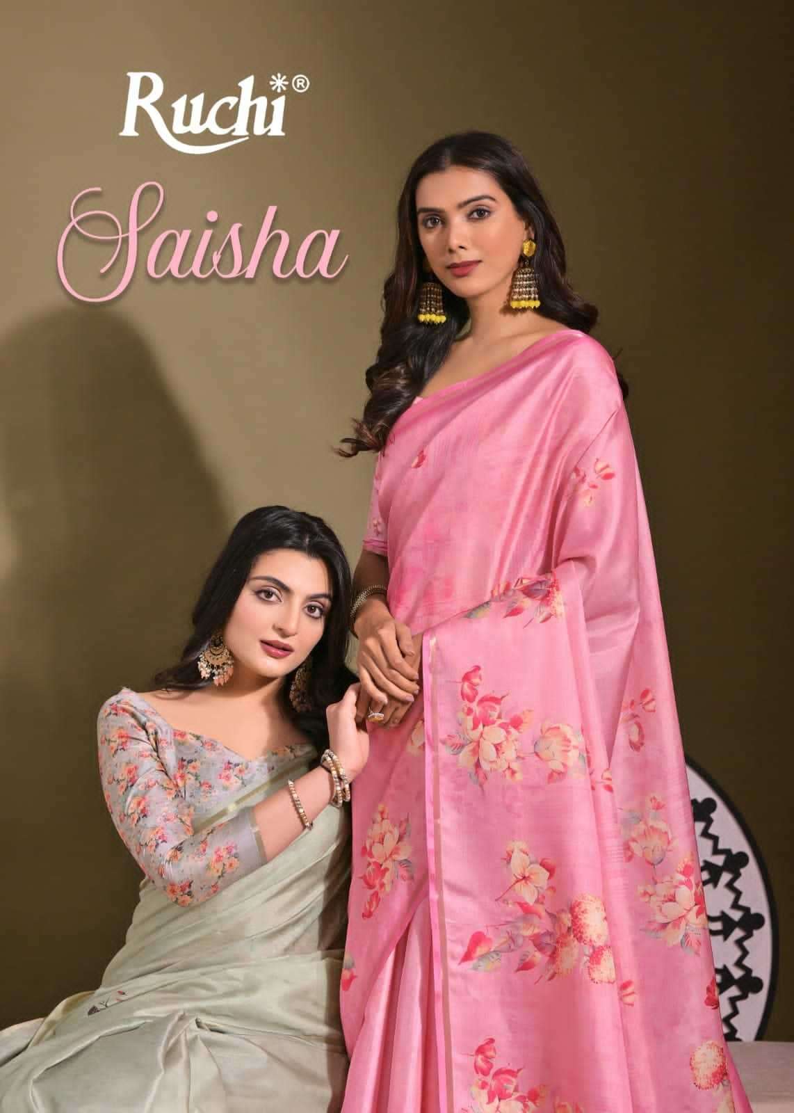 RUCHI PRESENTS SAISHA TUSSAR SILK DIGITAL PRINT STYLISH SAREE COLLECTION CATALOG WHOLESALER AND EXPORTER 