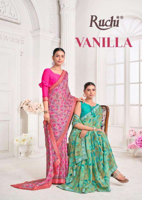 RUCHI PRESENTS VANILLA VOL-8 BEAUTIFUL DIGITAL PRINT CHIFFON SAREES CATALOG WHOLESALER AND EXPORTER 