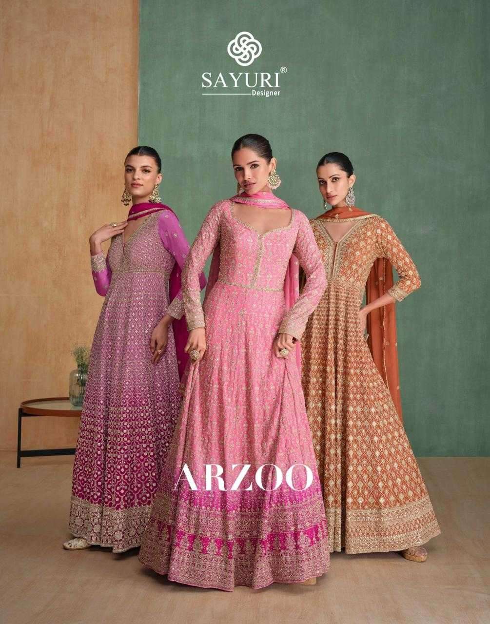 SAYURI DESIGNER PREENST ARZOO EMBROIDERY WORK GEORGETTE READYMADE GOWN SET CATALOG WHOLESALER AND EXPORTER 