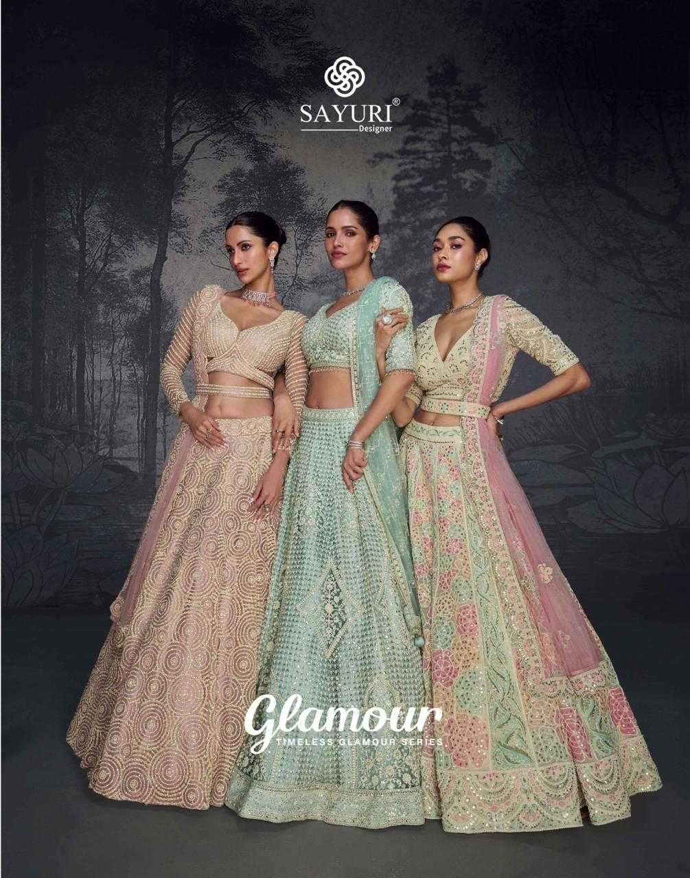 SAYURI DESIGNER PRESENTS GLAMOUR NET FULLY STITCH EMBROIDERED WEDDING LEHENGA CHOLI CATALOG WHOLESALER AND EXPORTER 