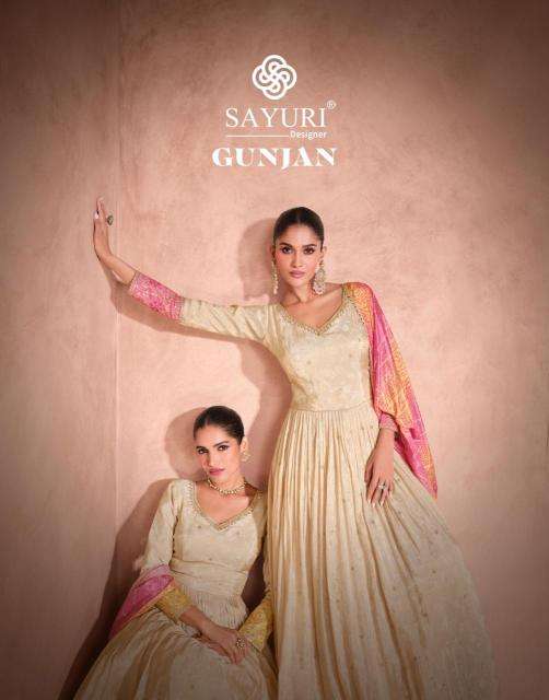 SAYURI DESIGNER PRESENTS GUNJAN VISCOSE JACQUARD SILK FESTIVAL WEAR READYMADE GOWN CATALOG WHOLESALER AND EXPORTER 