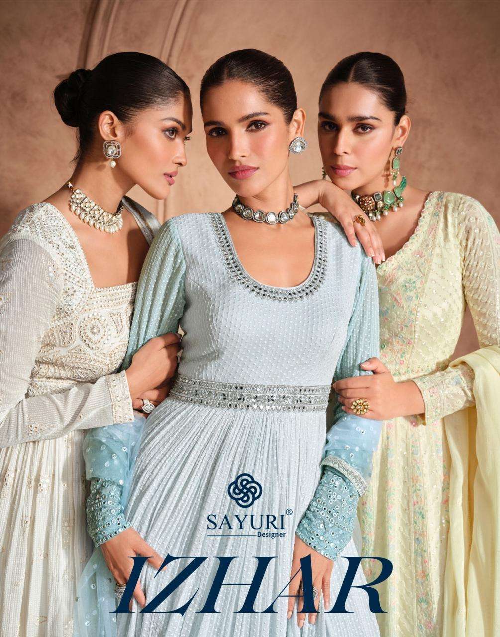 SAYURI DESIGNER PRESENTS IZHAR GEORGETTE FULLY STITCH TRADITIONAL GOWN CATALOG WHOLESALER AND EXPORTER 