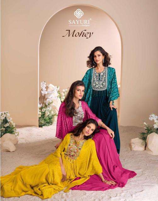 SAYURI DESIGNER PRESENTS MOHEY CHINON SILK READYMADE DESIGNER GOWN CATALOG WHOLESALER AND EXPORTER 