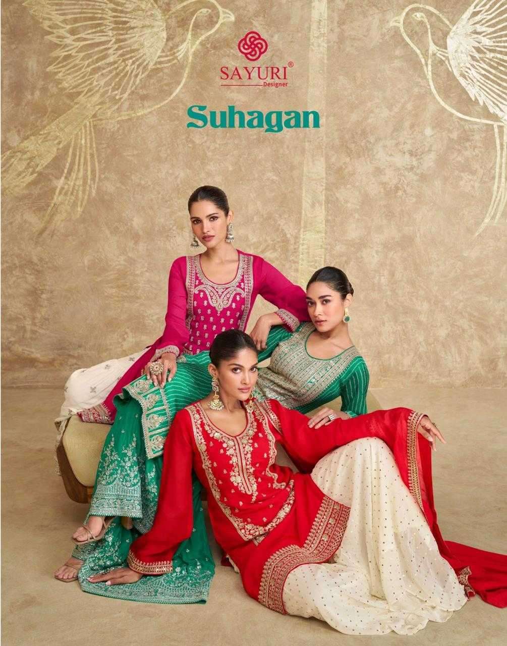 SAYURI DESIGNER SUHAGAN FULLY STITCH CHINON SILK GHARARA KURTI WITH DUPATTA CATALOG WHOLESALER AND EXPORTER 