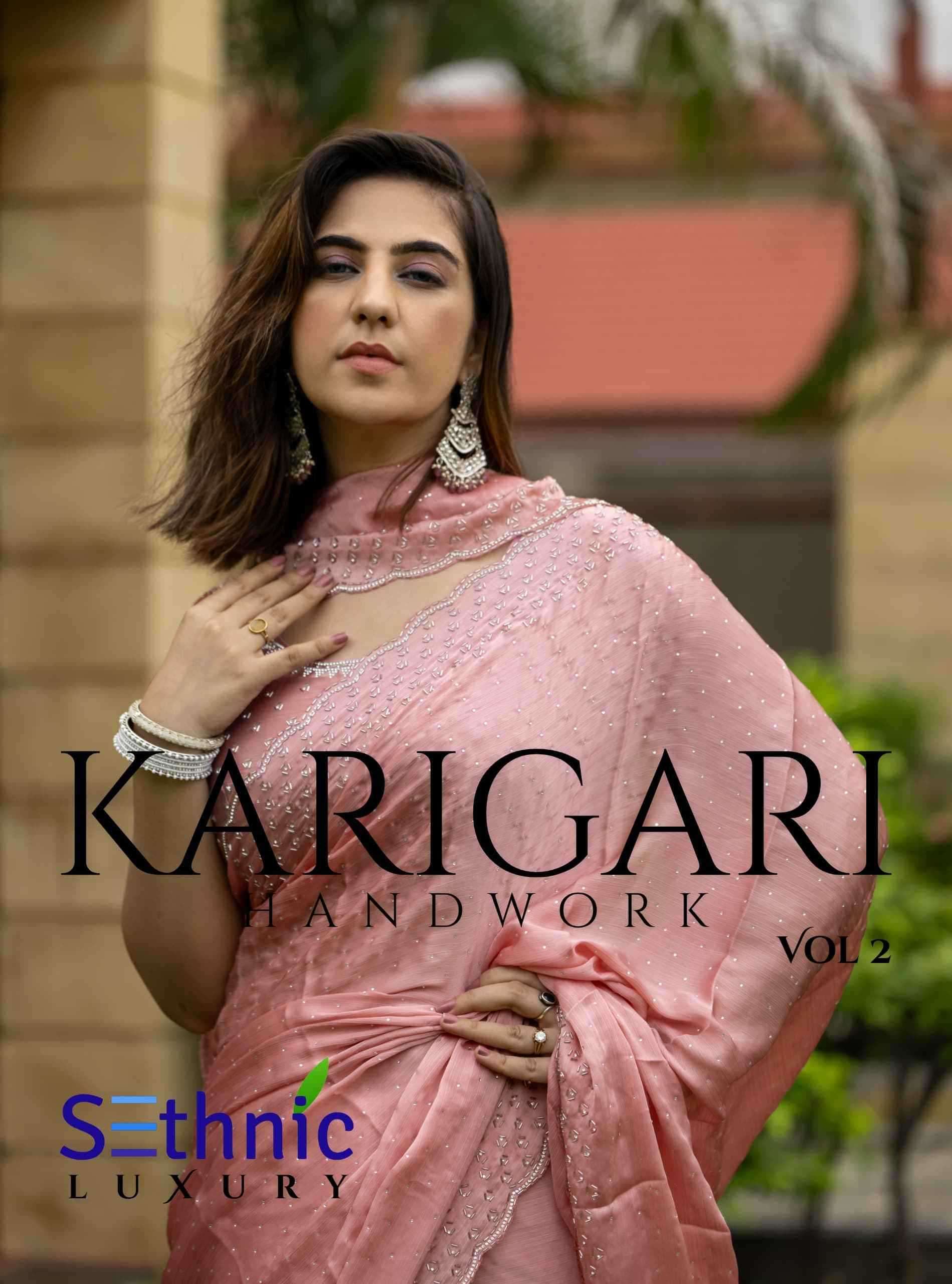 SETHNIC PRESENTS LIFESTYLE KARIGARI VOL-2 SATIN CHIFFON PARTY WEAR BEAUTIFUL SAREES CATALOG WHOLESALER AND EXPORTER 