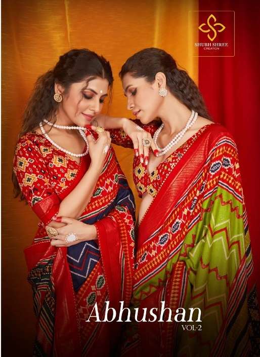 SHUBH SHREE CREATION PRESENTS ABHUSHAN VOL-2 VELVET TUSSAR SILK SAREES CATALOG WHOLESALER AND EXPORTER 