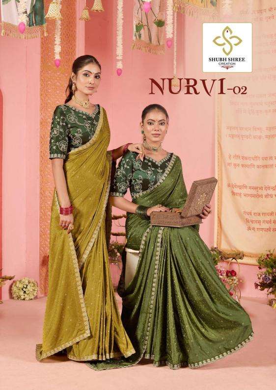 SHUBH SHREE CREATION PRESENTS NURVI VOL-2 SATIN JACQUARD BEST SAREES CATALOG WHOLESALER AND EXPORTER 