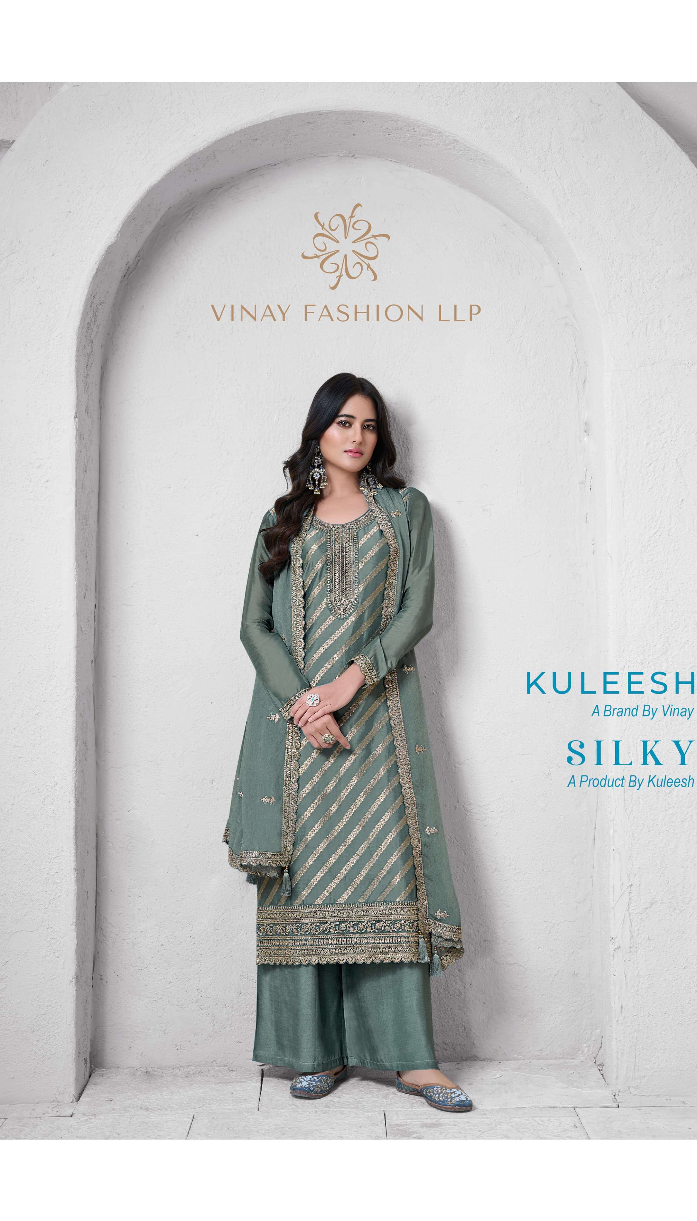 VINAY FASHION PRESENTS KULEESH SILKY DESIGNER SILK SALWAR SUITS CATALOG WHOLESALER AND EXPORTER IN SURAT