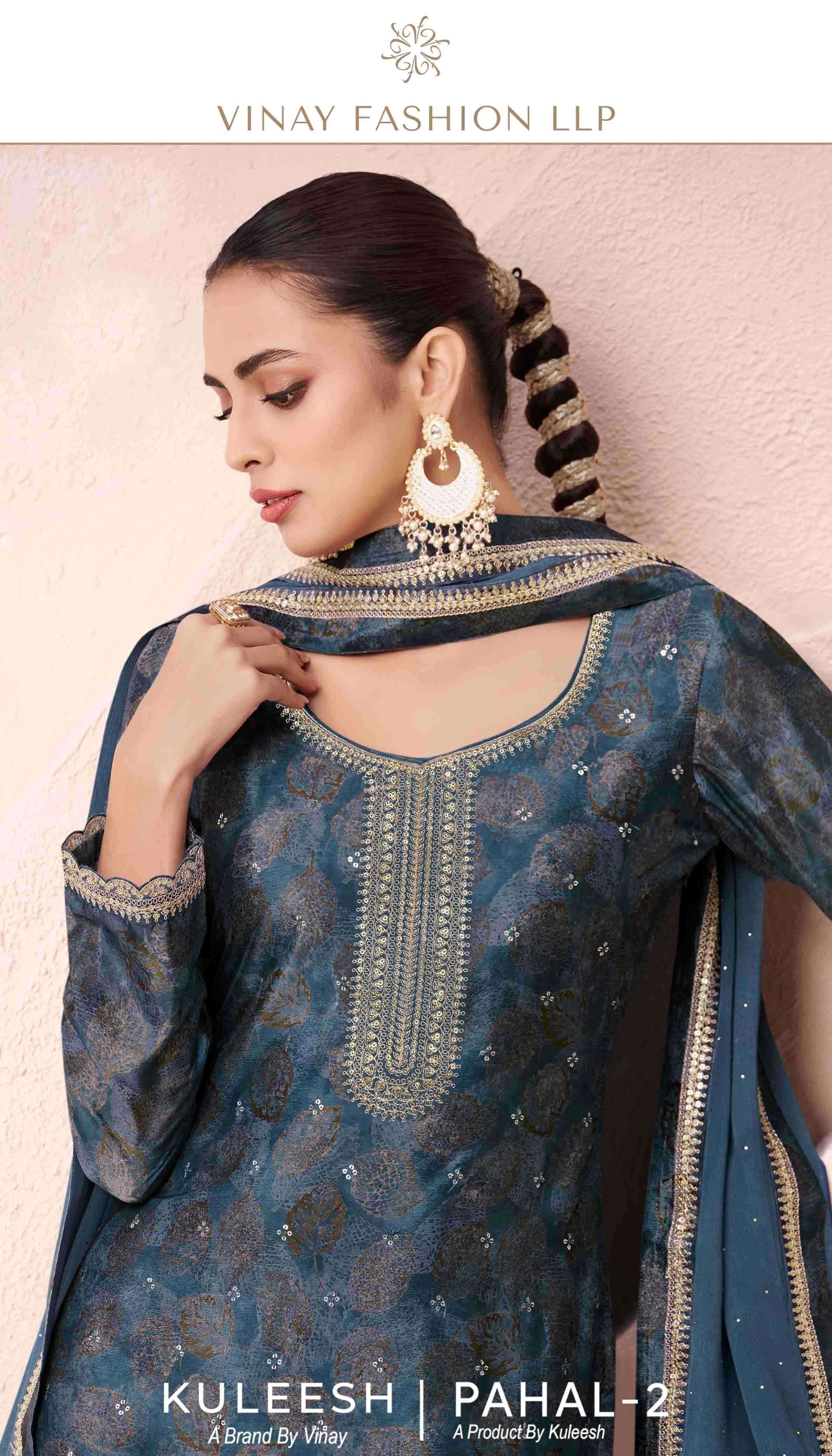 VINAY PRESENTS PAHAL VOL-2 KULEESH EMBROIDERY WORK PRINT CHINON LADIES SUITS CATALOG WHOLESALER AND EXPORTER 