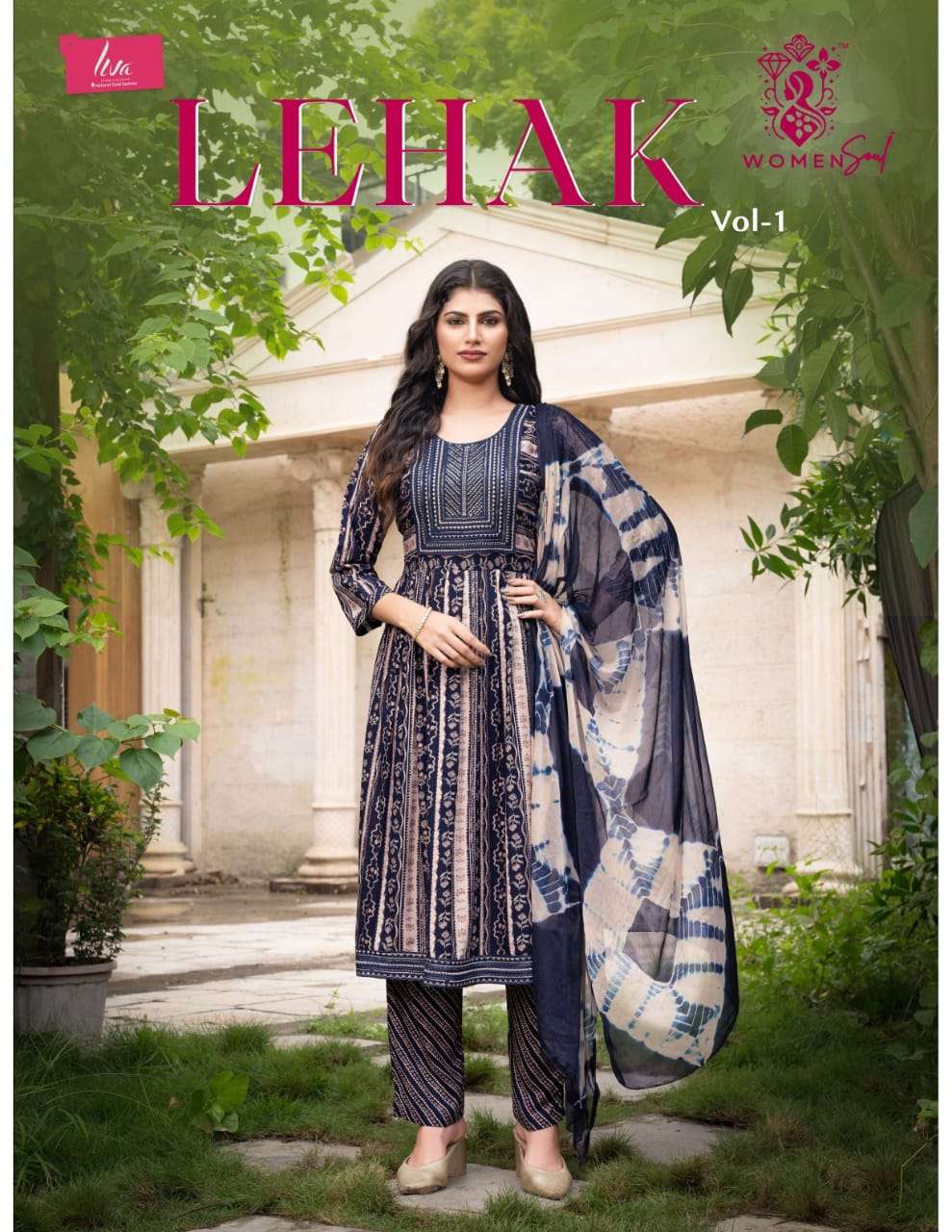 WOMAN SOUL PRESENTS LEHAK VOL-1 DESIGNER FOIL PRINTED NAYRA CUT KURTIS CATALOG WHOLESALER AND EXPORTER 