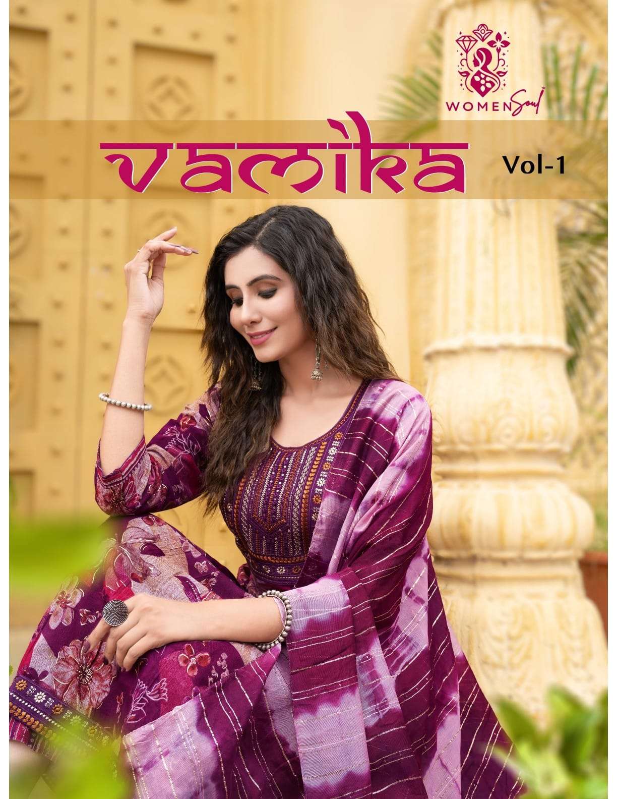 WOMAN SOUL PRESENTS VAMIKA VOL-1 DESIGNER FOIL PRINTED NAYRA CUT KURTIS CATALOG WHOLESALER AND EXPORTER 