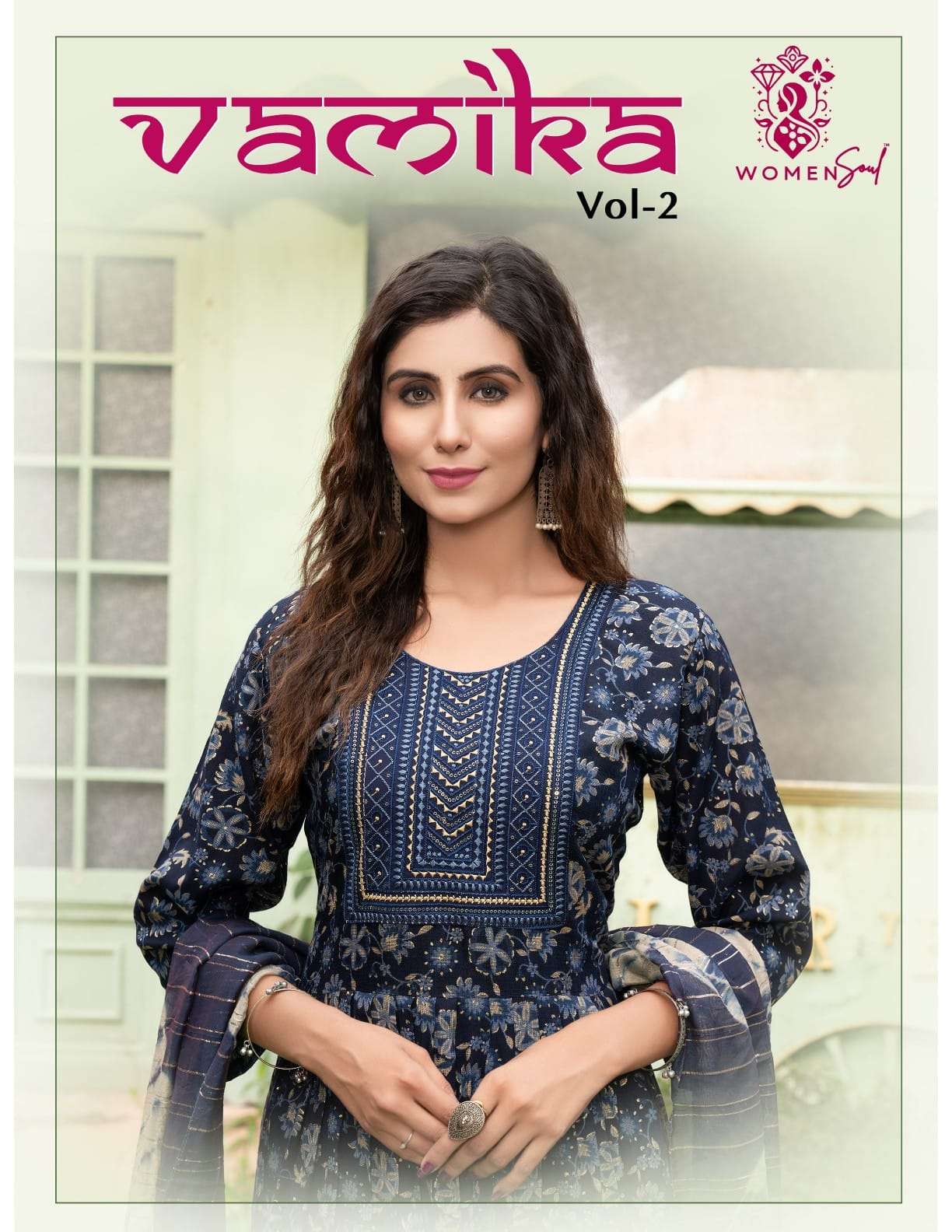 WOMAN SOUL PRESENTS VAMIKA VOL-2 DESIGNER NAYRA CUT KURTIS BOTTOM DUPATTA CATALOG WHOLESALER AND EXPORTER 