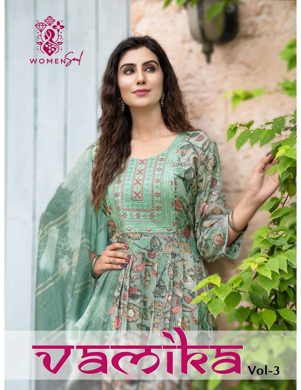 WOMAN SOUL PRESENTS VAMIKA VOL-3 DESIGNER NAYRA CUT KURTIS BOTTOM DUPATTA CATALOG WHOLESALER AND EXPORTER 