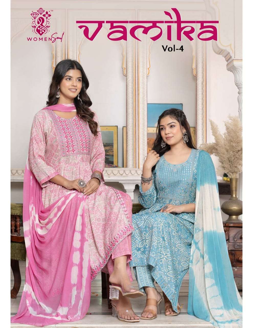 WOMAN SOUL PRESENTS VAMIKA VOL-4 DESIGNER NAYRA CUT KURTIS BOTTOM DUPATTA CATALOG WHOLESALER AND EXPORTER 