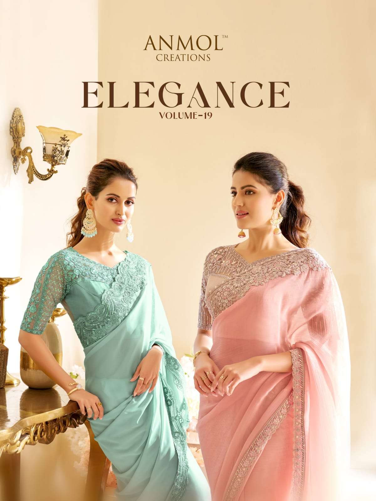 ANMOL PRESENTS ELEGANCE VOL-19 FANCY DESIGNER PARTY WEAR SAREES CATALOG WHOLESALER AND EXPORTER 