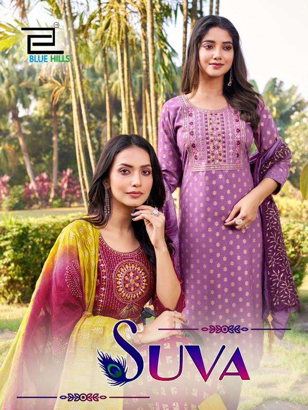 BLUE HILLS PRESENTS SUVA CHANDERI FOIL PRINTED READYMADE PLUS SIZE LADIES KURTIS CATALOG WHOLESALER AND EXPORTER 