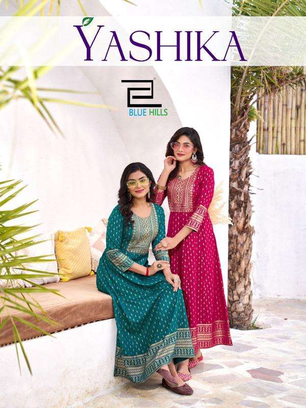 BLUE HILLS PRESENTS YASHIKA READYMADE BIG SIZE RAYON TRADITIONAL ANARKALI GOWN STYLE KURTIS CATALOG WHOLESALER AND EXPORTER 