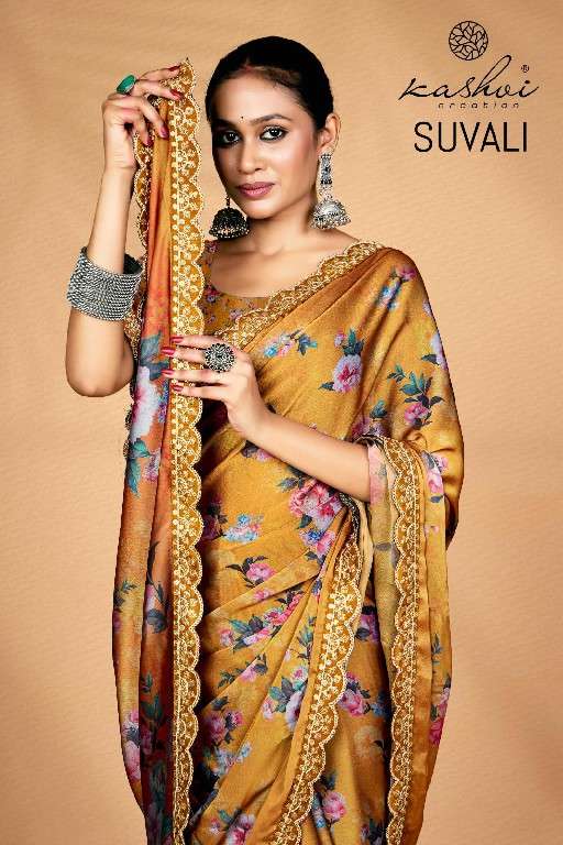 KASHVI CREATION PRESENTS SUVALI DIGITAL PRINT BLACK RANGOLI UNIQUE SAREES CATALOG WHOLESALER AND EXPORTER 