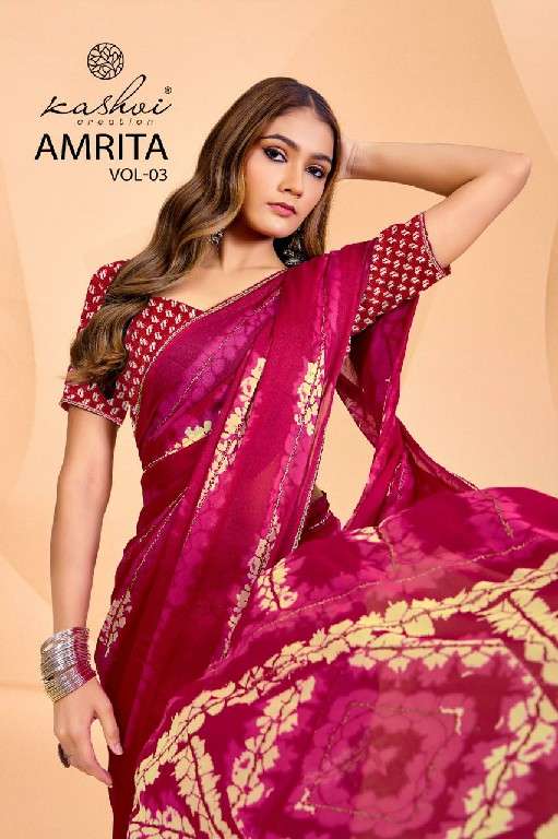 KASHVI PRESENTS AMRITA VOL-3 DULL MOSS UNIQUE STYLE SAREE FOR WOMEN CATALOG WHOLESALER AND EXPORTER 