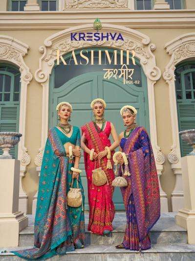 KRESHVA PRESENTS KASHMIR VOL-2 BANARASI SILK OCCASION WEAR SAREE WHOLESALER AND EXPORTER 