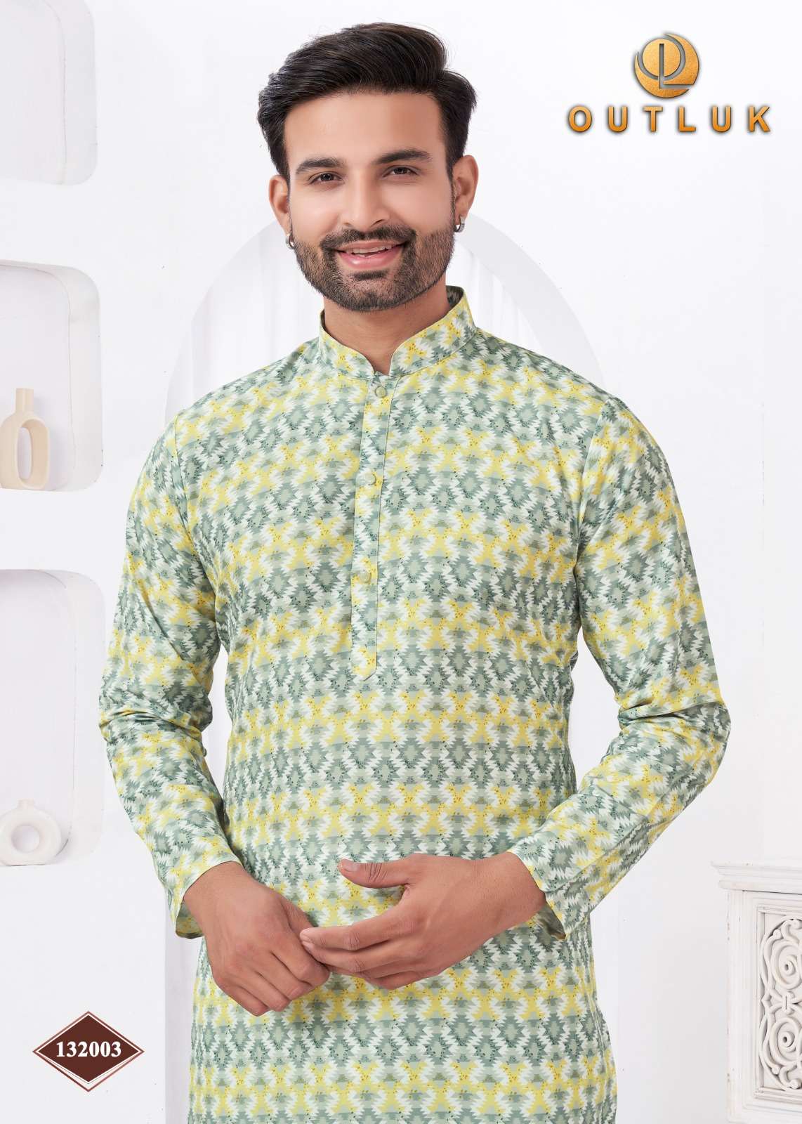 OUTLUK PRESENTS WEDDING COLLECTION VOL-132 READYMADE RAYON COTTON DIGITAL MENS KURTA PAJAMA CATALOG WHOLESALER AND EXPORTER 