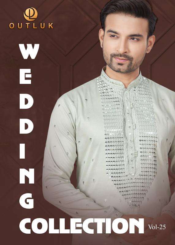 OUTLUK PRESENTS WEDDING COLLECTION VOL-25 PURE SILK READYMADE ATTRACTIVE KURTA PAJAMA CATALOG WHOLESALER AND EXPORTER 