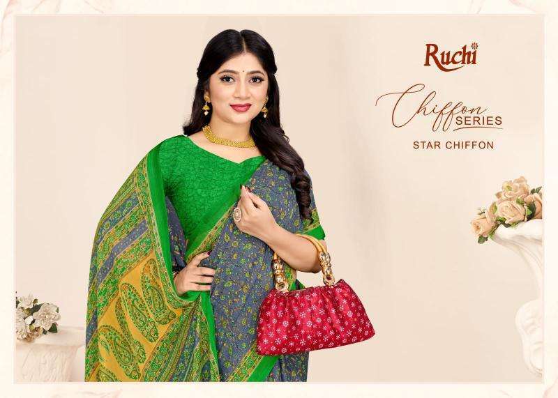 RUCHI PRESENTS STAR CHIFFON VOL-180 FANCY CHIFFON PRINTED DAILY WEAR SAREES CATALOG WHOLESALE AND EXPORTER IN SURAT