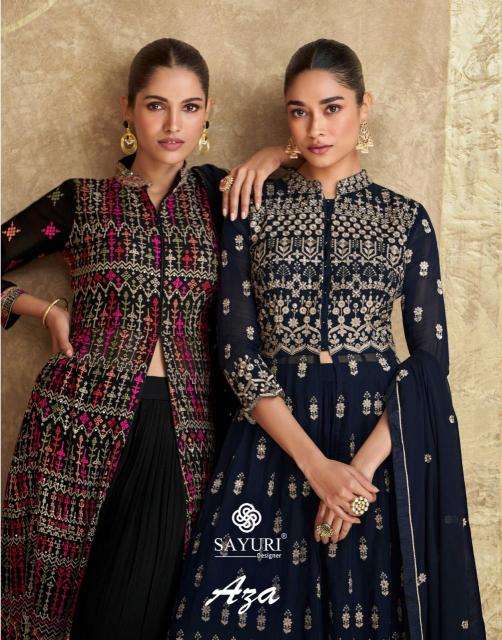 SAYURI DESIGNER PRESENTS AZA GEORGETTE FULLY STITCH DESIGNER PLAZZO STYLE 3PCS DRESS CATALOG WHOLESALER AND EXPORTER 