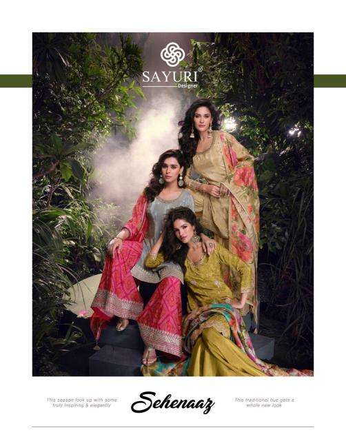 SAYURI DESIGNER PRESENTS SEHENAAZ PREMIUM SIMAR READYMADE SUITS WITH PLAZZO CATALOG WHOLESALER AND EXPORTER 