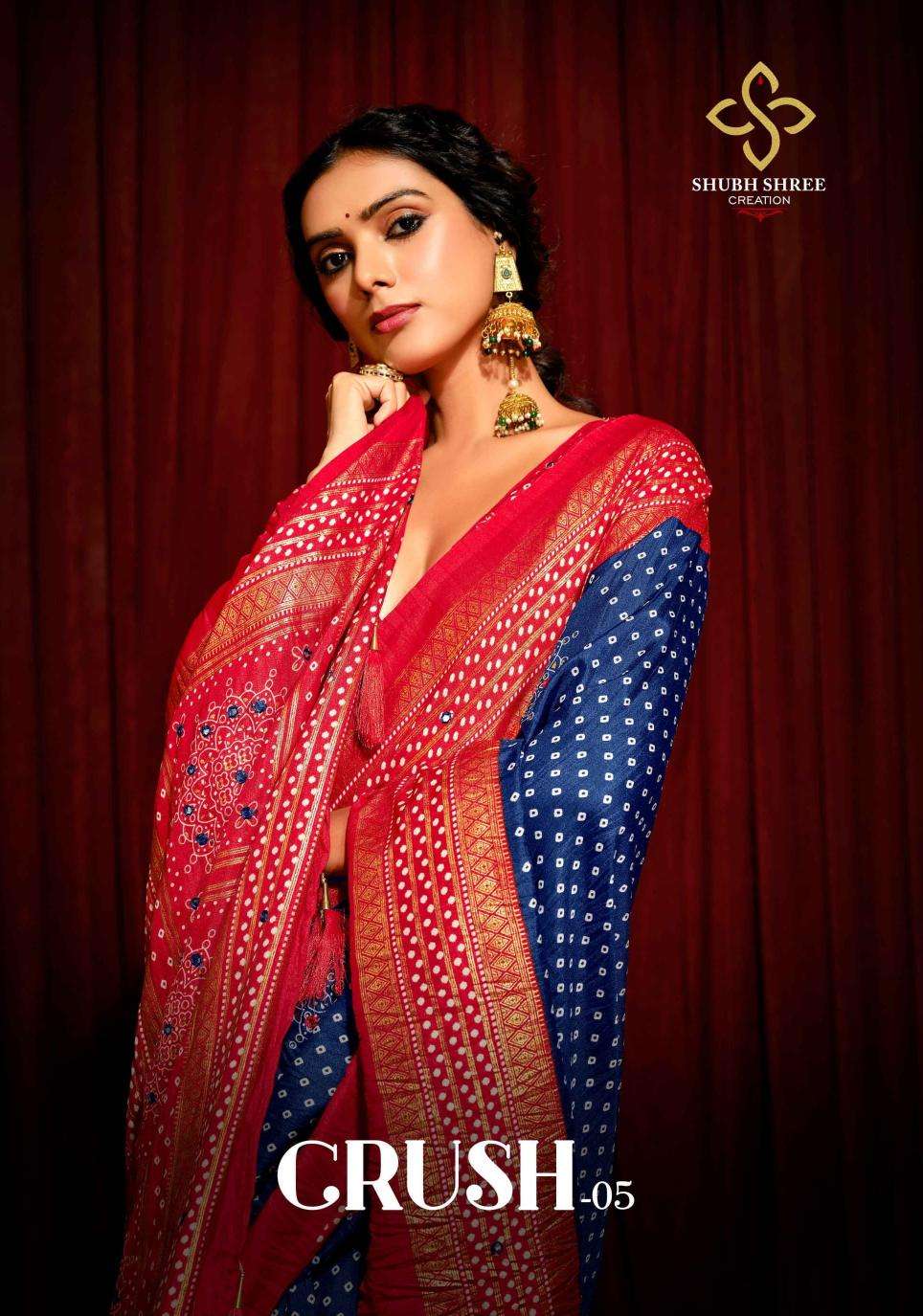 SHUBH SHREE PRESENTS CRUSH VOL-5 WELVET TUSSER SILK LATEST FANCY SAREES CATALOG WHOLESALER AND EXPORTER 