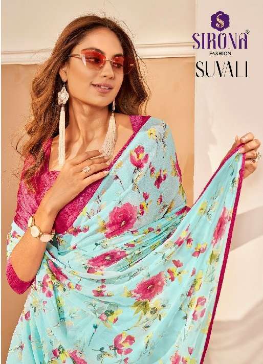 Sirona Fashion Presents Suvali Crape Jacquard Beautiful Georgette Sarees Catalog Wholesaler and exporter in surat