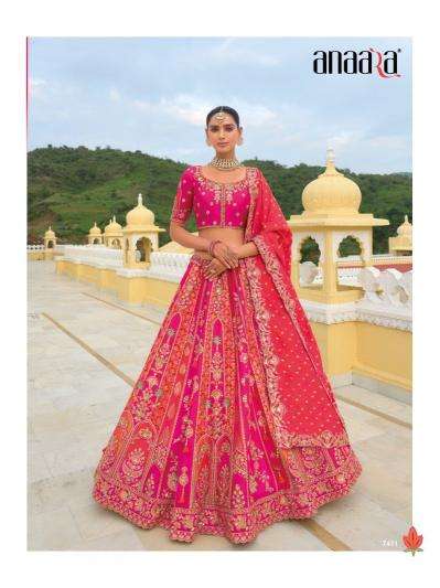 TATHASTU PRESENTS ANAARA 7401-7413 SERIES SILK WITH KHATLI WORK UNSTITCH LEHENGA FOR WEDDING CATALOG WHOLESALER AND EXPORTER 
