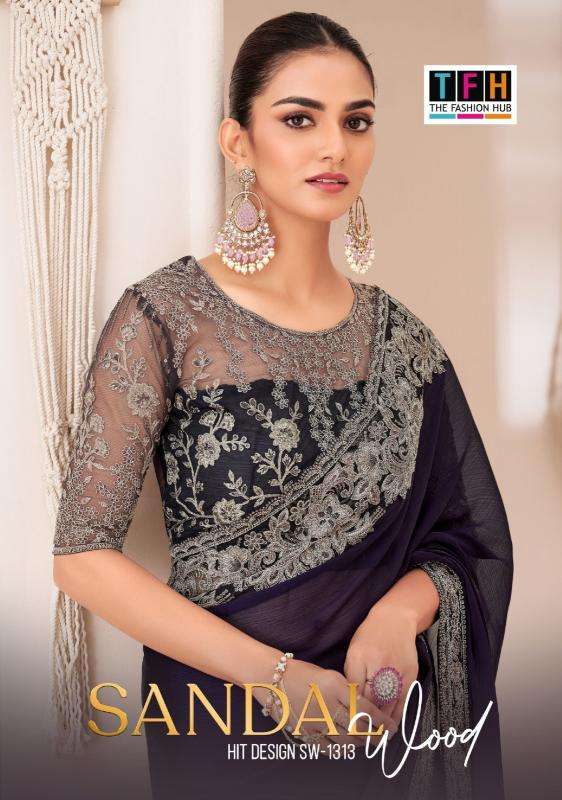 TFH PRESENTS SANDAL WOOD-1313 HIT COLORS GEORGETTE CHIFFON PARTY WEAR SAREES CATALOG WHOLESALER AND EXPORTER 
