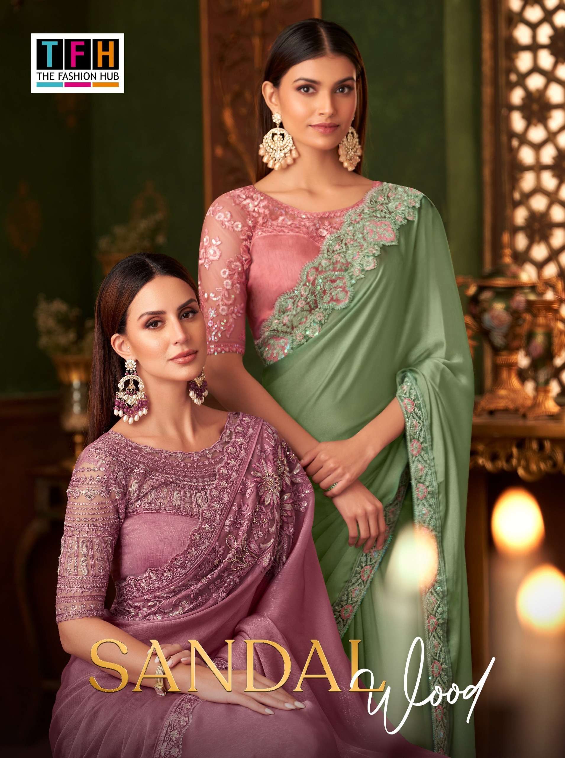 TFH PRESENTS SANDALWOOD VOL-14 FANCY DESIGNER WORK SAREE CATALOG WHOLESALER AND EXPORTER IN SURAT 