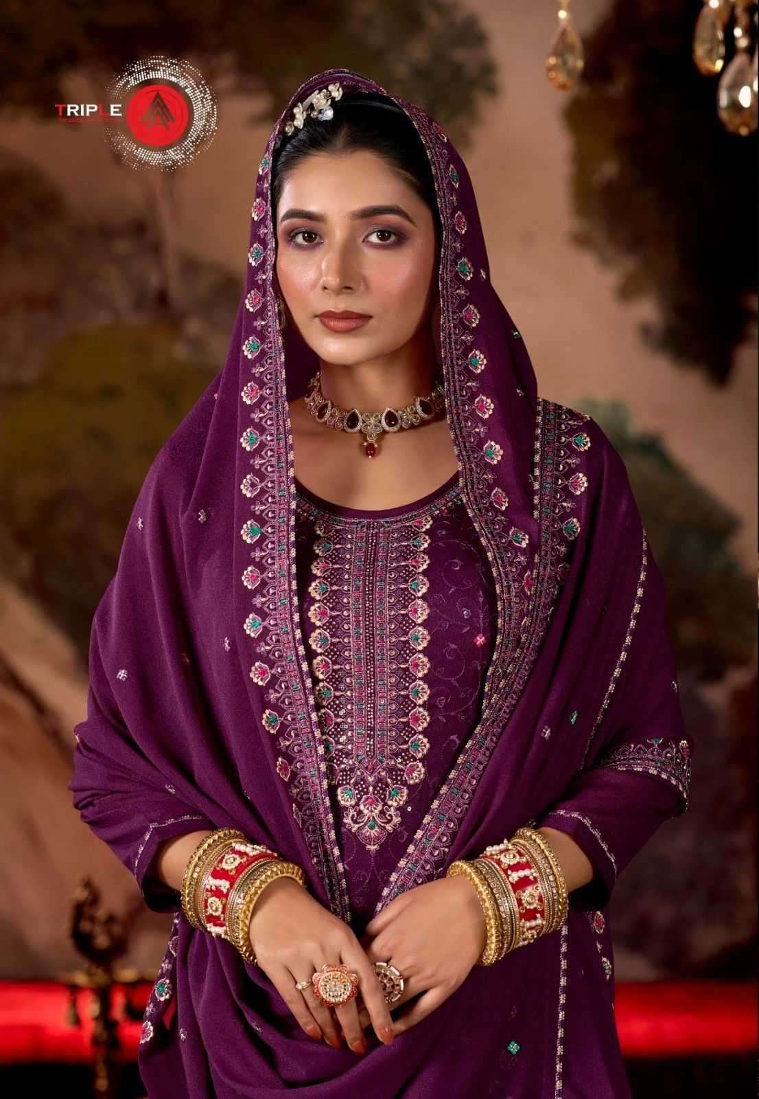TRIPLE A PRESENTS RIHA GEORGETTE SEQUENCE WORK TRENDY LADIES SALWAR SUITS CATALOG WHOLESALER AND EXPORTER 